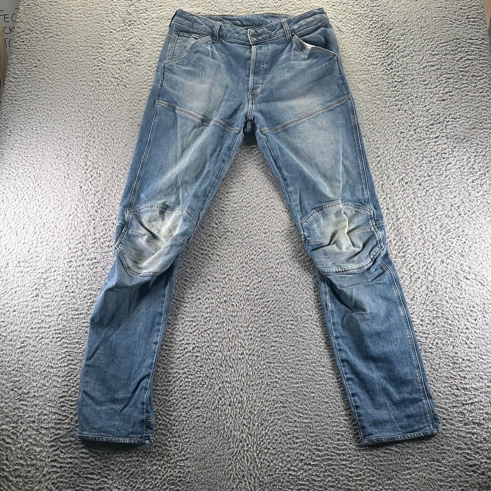 G-Star RAW 5620 3D Jeans Mens 30x34 Blue Cotton Denim Button-Fly Faded Stretch